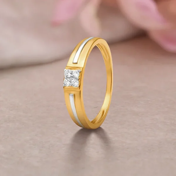 Fancy Traditional Gold and Diamond Finger Ring - Image 2