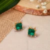 Regal Diamond Encrusted Square Gold Stud Earrings - Image 2