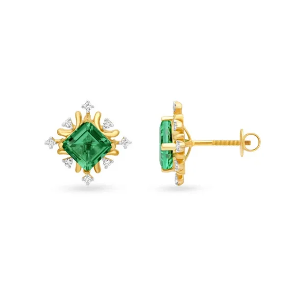 Regal Diamond Encrusted Square Gold Stud Earrings - Image 3